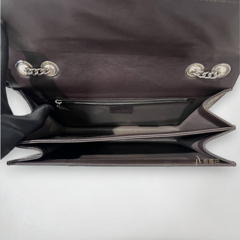 JY0379-GUCCI包包 lnterlocking 多色蟒蛇皮GG銀釦棕內裡中型下蓋鏈包387606-5