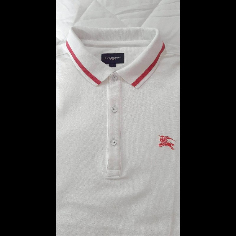 （日本製MIJ）BURBERRY博柏利 GOLF高爾夫球 戰馬 男拼色透氣網眼布短袖POLO衫3號-2