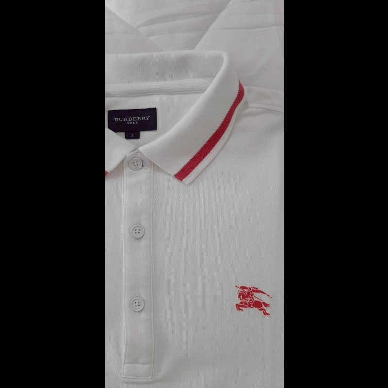 （日本製MIJ）BURBERRY博柏利 GOLF高爾夫球 戰馬 男拼色透氣網眼布短袖POLO衫3號-4