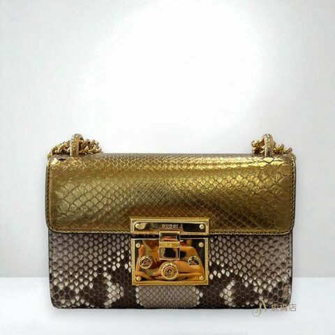 JY0380-GUCCI包包 Padlock 金色蟒蛇皮Shoulder Bag金屬鎖釦下蓋鏈包 409487