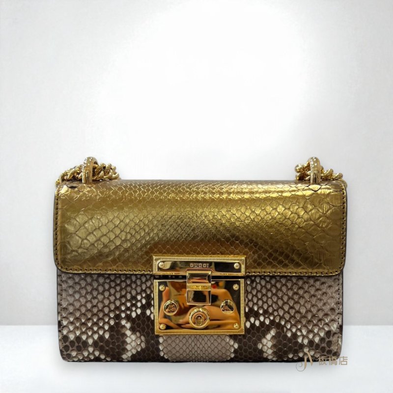 JY0380-GUCCI包包 Padlock 金色蟒蛇皮Shoulder Bag金屬鎖釦下蓋鏈包 409487-0