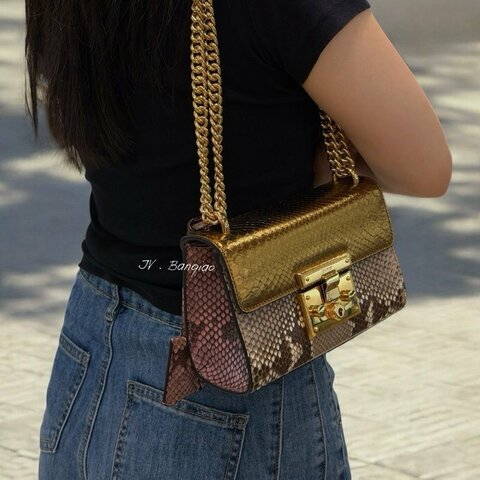 JY0380-GUCCI包包 Padlock 金色蟒蛇皮Shoulder Bag金屬鎖釦下蓋鏈包 409487