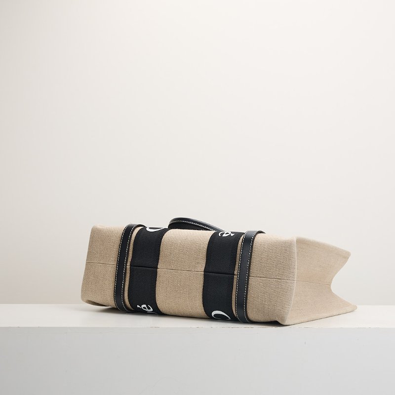 二手Chloé Woody tote亞麻帆布款/中號 熊貓配色-3