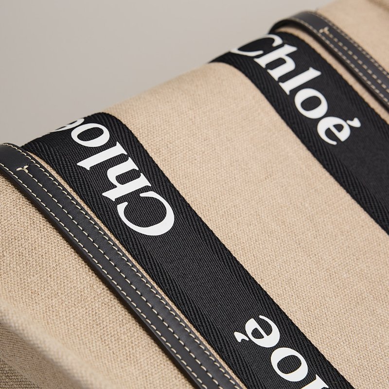 二手Chloé Woody tote亞麻帆布款/中號 熊貓配色-4