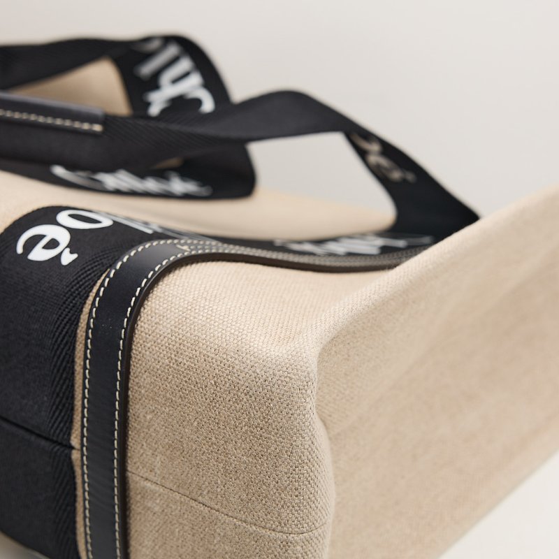 二手Chloé Woody tote亞麻帆布款/中號 熊貓配色-5