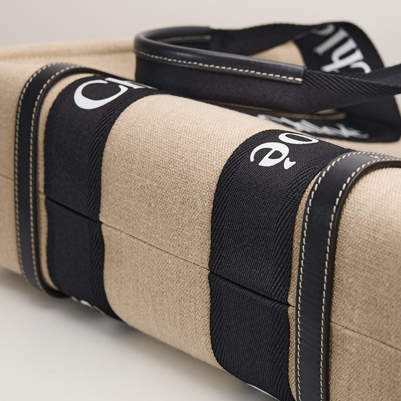 二手Chloé Woody tote亞麻帆布款/中號 熊貓配色-6