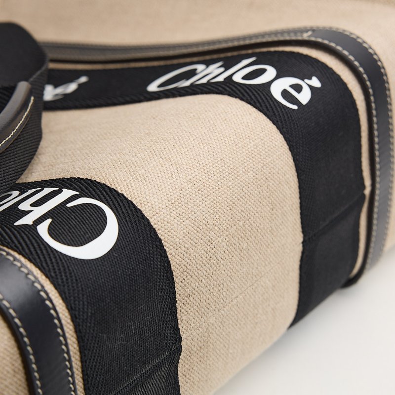 二手Chloé Woody tote亞麻帆布款/中號 熊貓配色-7