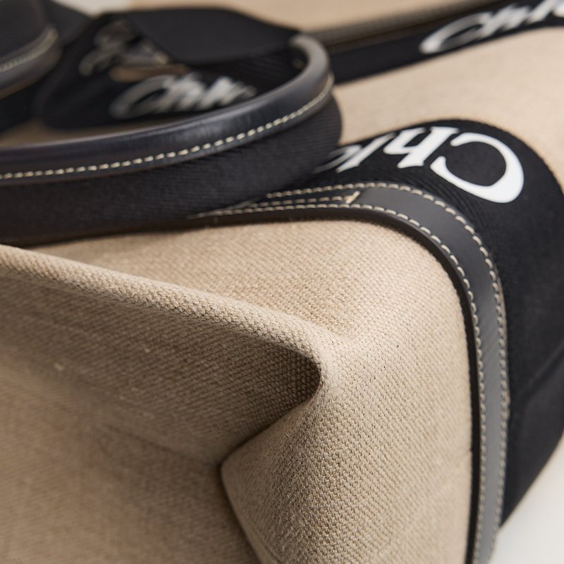 二手Chloé Woody tote亞麻帆布款/中號 熊貓配色-8