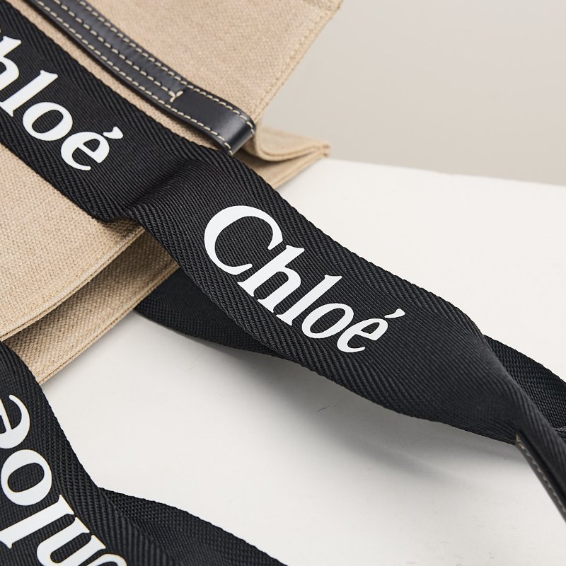 二手Chloé Woody tote亞麻帆布款/中號 熊貓配色-10