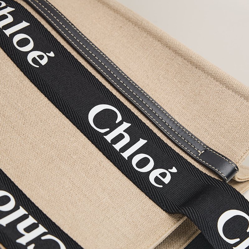 二手Chloé Woody tote亞麻帆布款/中號 熊貓配色-11