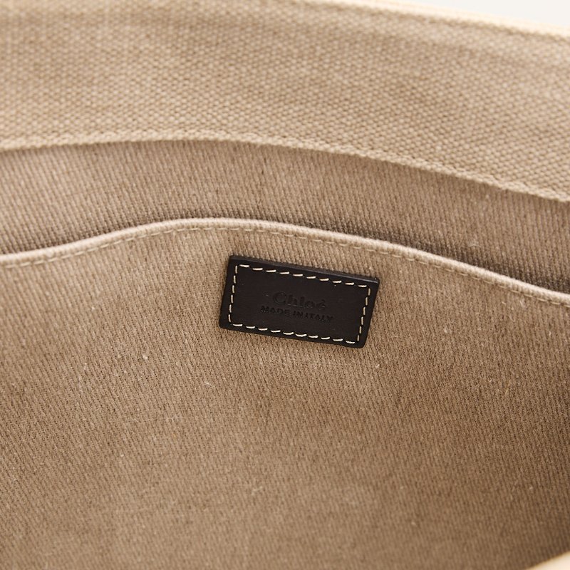 二手Chloé Woody tote亞麻帆布款/中號 熊貓配色-13