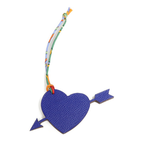 HERMES Epsom皮革Petit H Heart & Arrow Charm掛飾Trench/Bleu Electrique