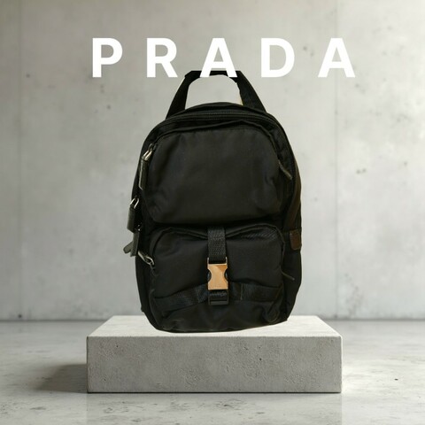 ‼️母親節狂降🫅‼️（原$36800）只到5/10⏰【8成新】㊣✨PRADA✨普拉達 黑色 帆布 口袋 胸前包 單車包 斜跨包/二手包/二手精品🌳二手樹屋🌳