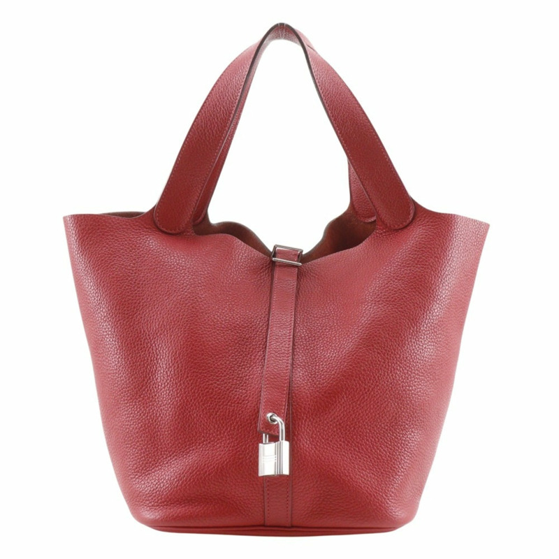 愛馬仕 Picotin Lock GM 手提包，Taurillon Clemence 皮革，2013 年款，紅色/銀色五金，□Q A5 尺寸，皮帶扣，女士款。-0