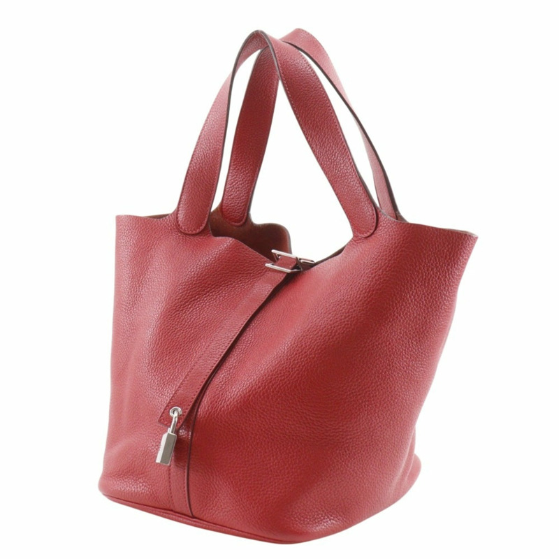 愛馬仕 Picotin Lock GM 手提包，Taurillon Clemence 皮革，2013 年款，紅色/銀色五金，□Q A5 尺寸，皮帶扣，女士款。-1