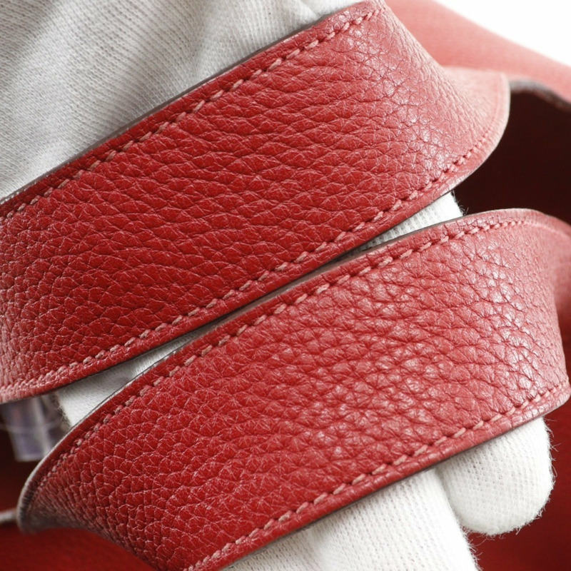 愛馬仕 Picotin Lock GM 手提包，Taurillon Clemence 皮革，2013 年款，紅色/銀色五金，□Q A5 尺寸，皮帶扣，女士款。-4