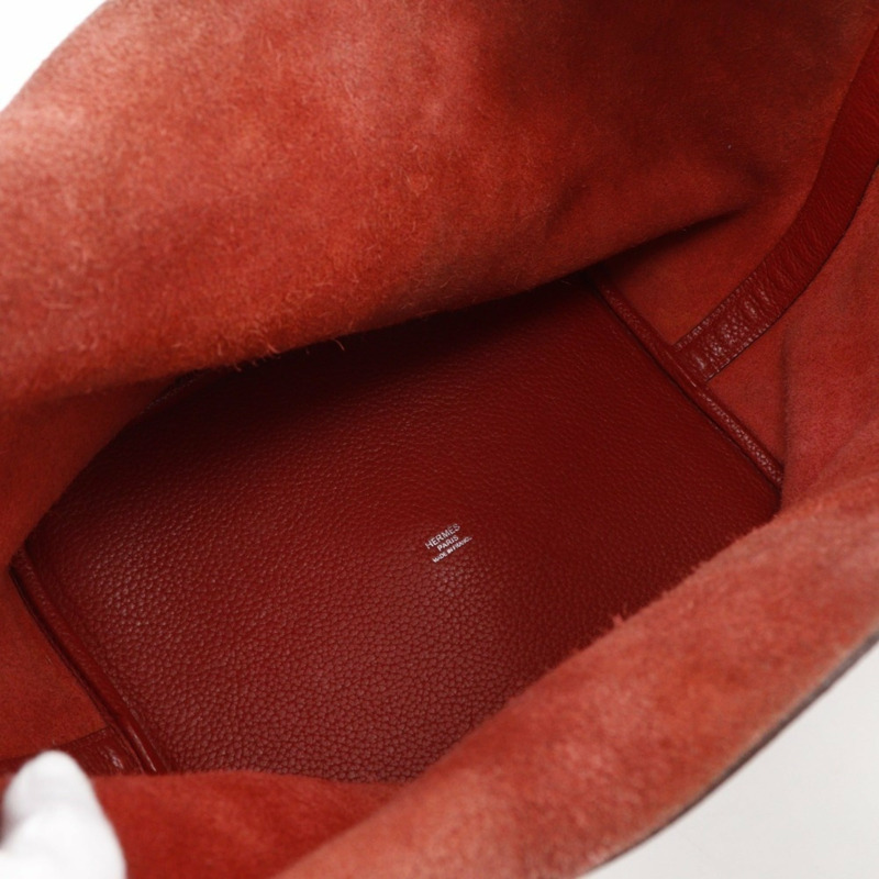 愛馬仕 Picotin Lock GM 手提包，Taurillon Clemence 皮革，2013 年款，紅色/銀色五金，□Q A5 尺寸，皮帶扣，女士款。-5