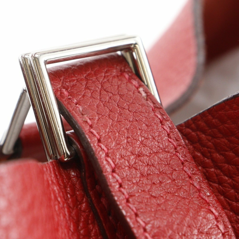 愛馬仕 Picotin Lock GM 手提包，Taurillon Clemence 皮革，2013 年款，紅色/銀色五金，□Q A5 尺寸，皮帶扣，女士款。-12