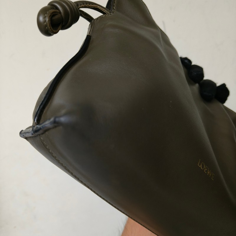 ‼️母親節狂降🫅‼️（原$32800）只到5/10⏰【8成新】㊣✨ LOEWE ✨（附購證/防塵袋）羅威 Flamenco 綠色 小羊皮 束口 福袋包 肩背包 斜背包/二手包/二手精品🌳二手樹屋🌳-8