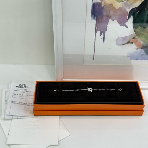 Hermes 愛馬仕 Finesse白金滿鑽小Q手鍊 21年 全套有購證有證書