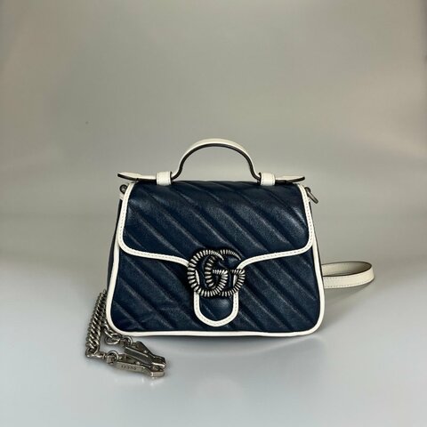 GUCCI 583571 藍拚白MARMONT HANDLE包