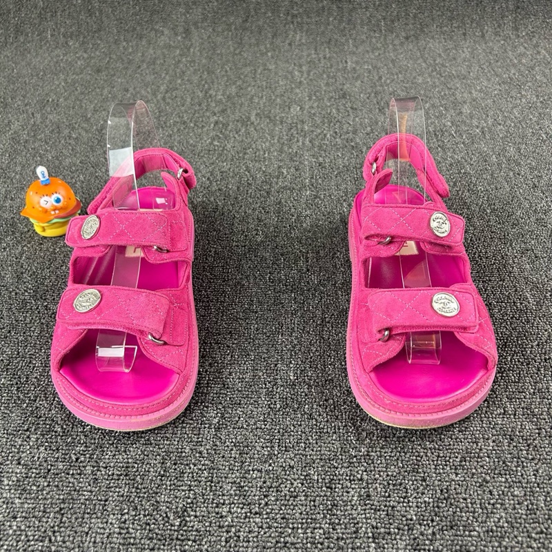 Chanel香奈兒粉色魔術貼涼鞋 尺碼38-1