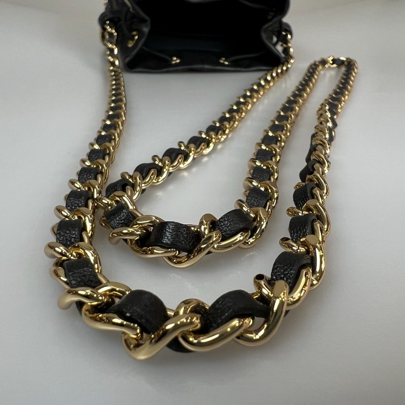 CHANEL 抽繩水桶包 黑金  32開-9