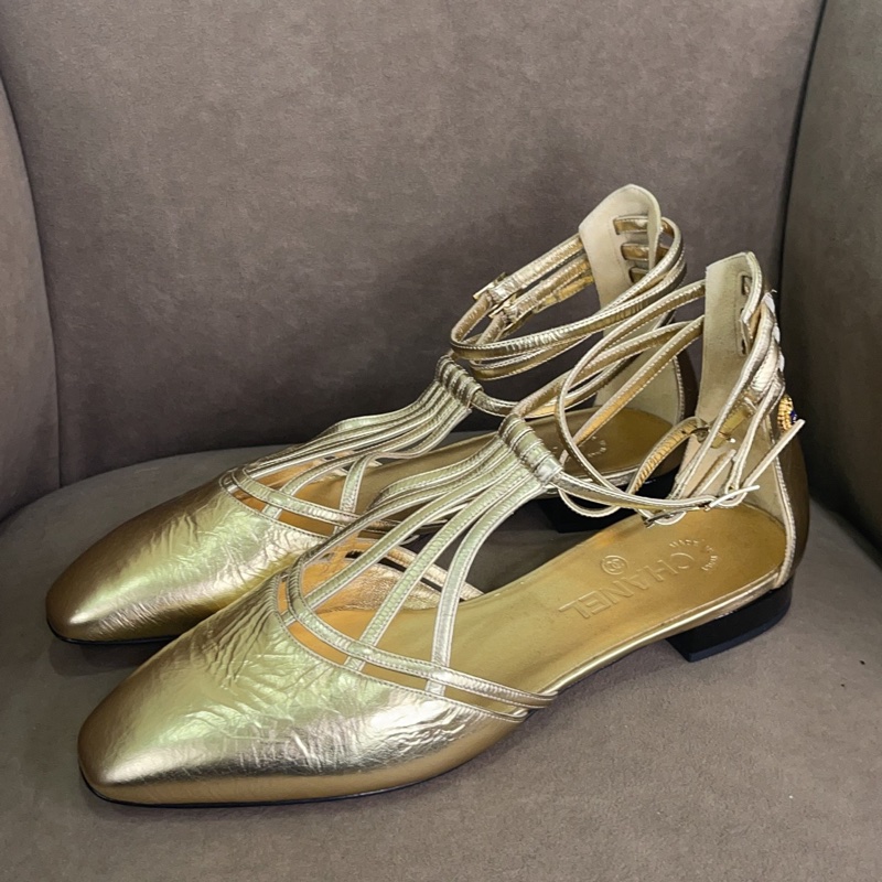 閒置未使用 香奈兒Chanel 金色系帶涼鞋 夏季女士39 碼 單品-0