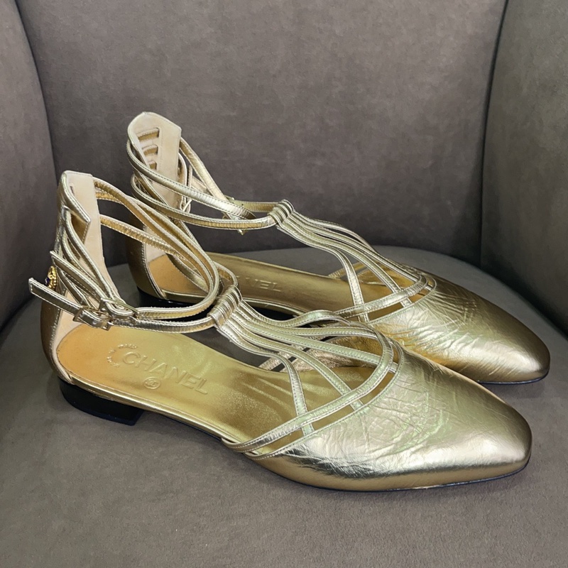 閒置未使用 香奈兒Chanel 金色系帶涼鞋 夏季女士39 碼 單品-2