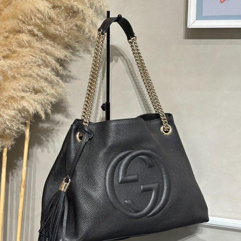 GUCCI 經典GG雙鍊單間托特包 - 黑-2