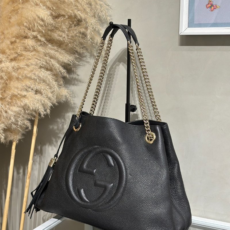 GUCCI 經典GG雙鍊單間托特包 - 黑-3