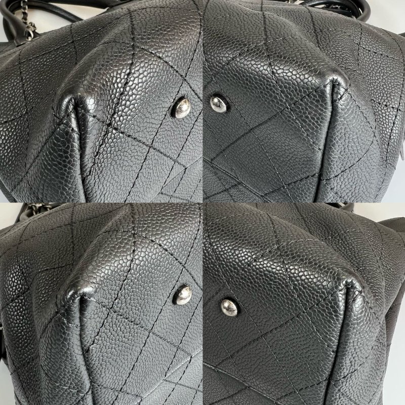 CHANEL 荔枝菱格紋手提包 黑 24開-12