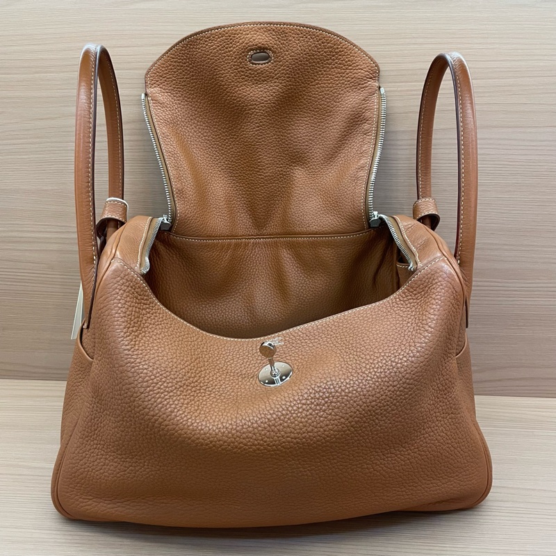 NO:C84 Hermes愛馬仕 LINDY 金棕色銀扣TC 34 ，2015年 t刻 無附件-8