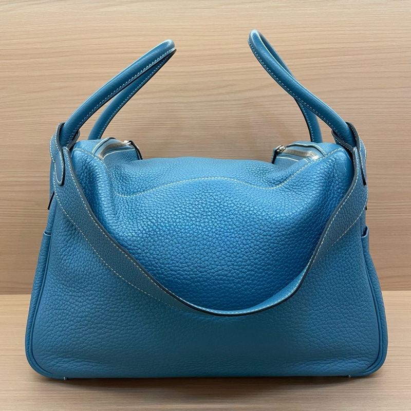 NO:C96 Hermes 愛馬仕 LINDY 牛仔藍銀扣 TC 34，2010年 框N 無附件-1