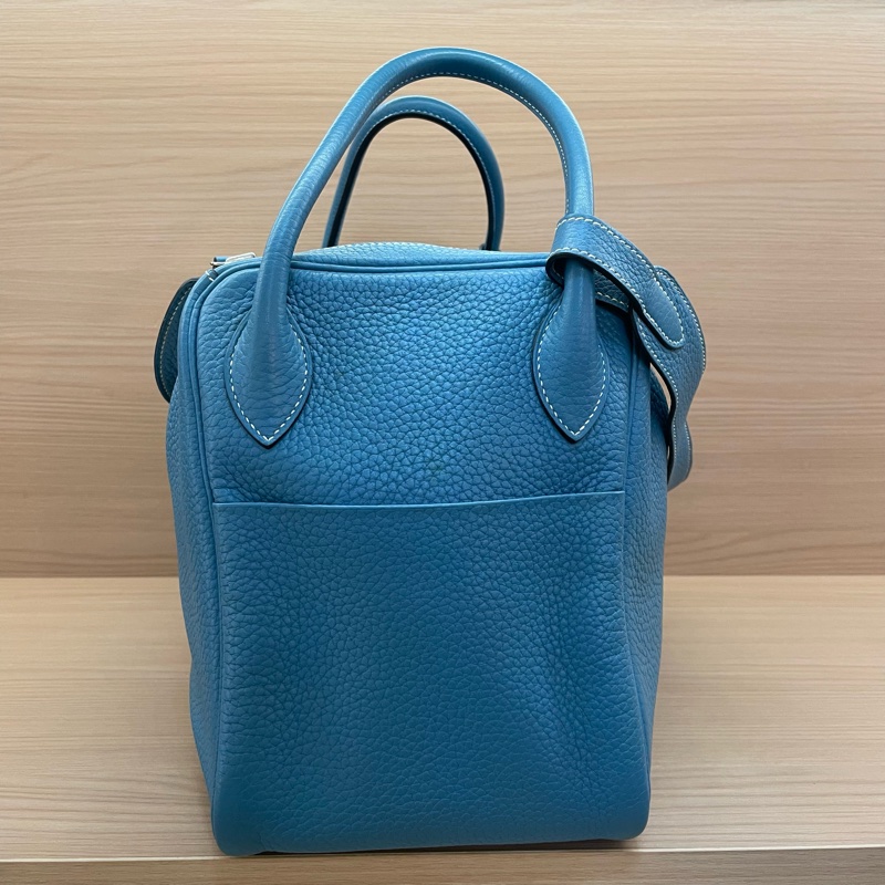 NO:C96 Hermes 愛馬仕 LINDY 牛仔藍銀扣 TC 34，2010年 框N 無附件-2
