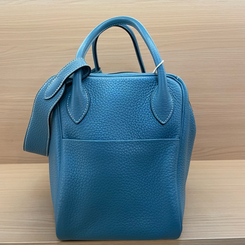 NO:C96 Hermes 愛馬仕 LINDY 牛仔藍銀扣 TC 34，2010年 框N 無附件-3