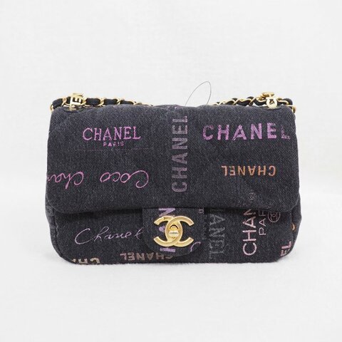 CHANEL 22P 牛仔黑色金扣 flap bag