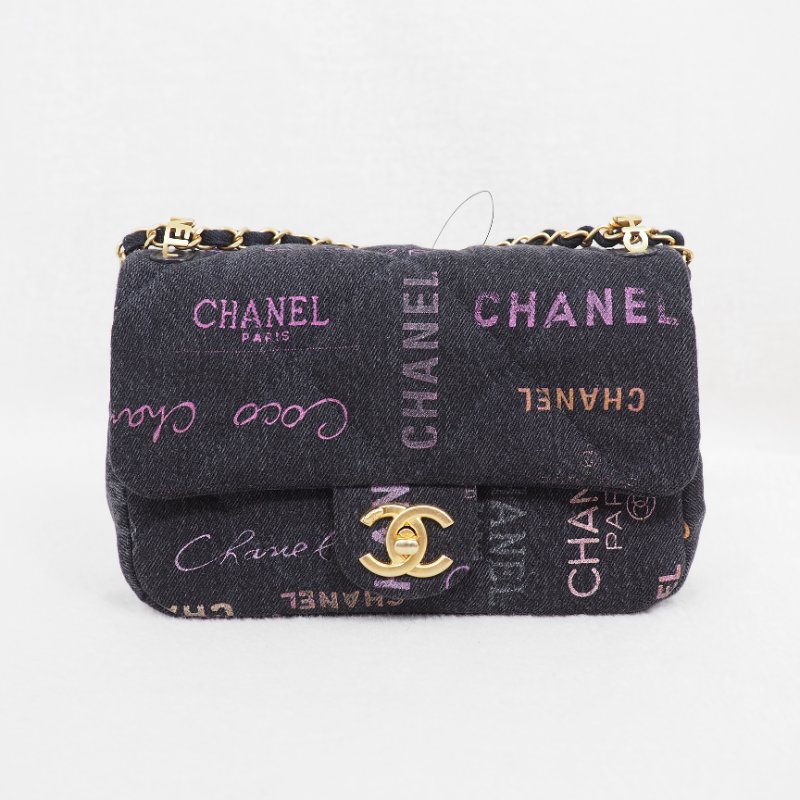 CHANEL 22P 牛仔黑色金扣 flap bag-0