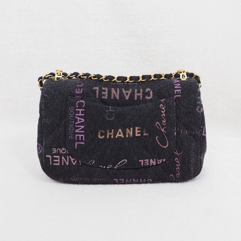 CHANEL 22P 牛仔黑色金扣 flap bag-1