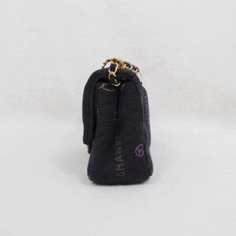 CHANEL 22P 牛仔黑色金扣 flap bag-2