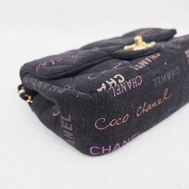 CHANEL 22P 牛仔黑色金扣 flap bag-5