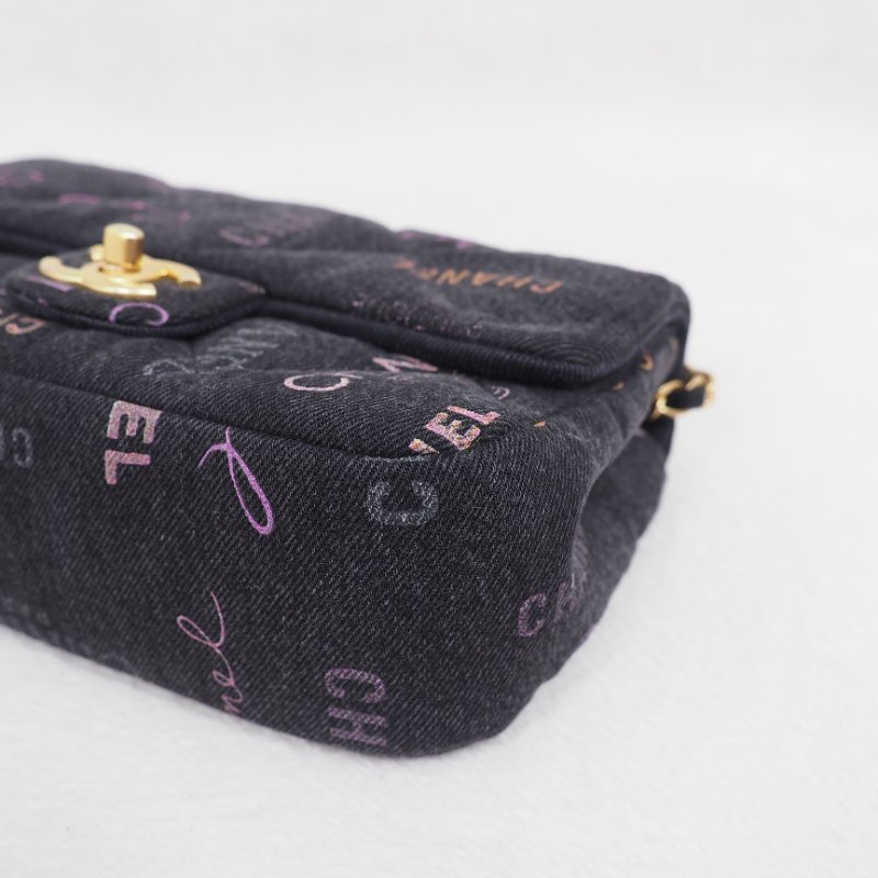 CHANEL 22P 牛仔黑色金扣 flap bag-6