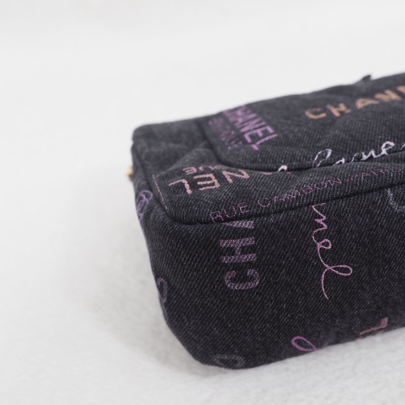 CHANEL 22P 牛仔黑色金扣 flap bag-7