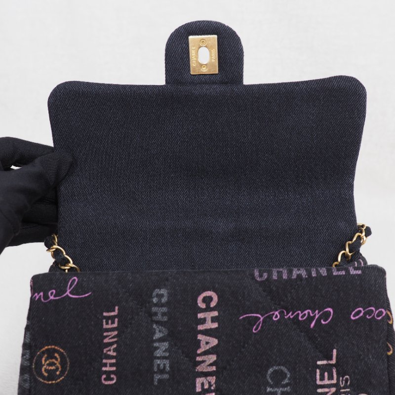 CHANEL 22P 牛仔黑色金扣 flap bag-9