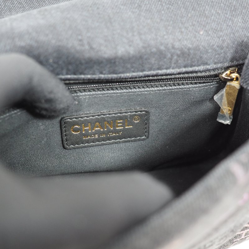 CHANEL 22P 牛仔黑色金扣 flap bag-13