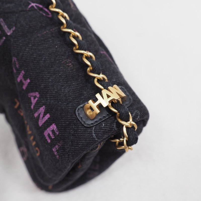 CHANEL 22P 牛仔黑色金扣 flap bag-15