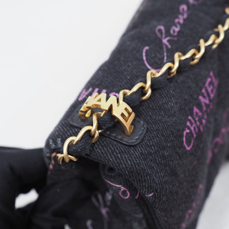 CHANEL 22P 牛仔黑色金扣 flap bag-16