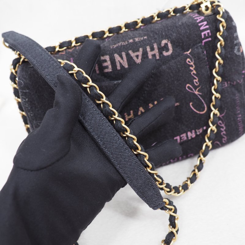 CHANEL 22P 牛仔黑色金扣 flap bag-18