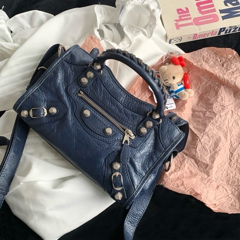 Balenciaga巴黎世家藍色銀扣mini機車24cm