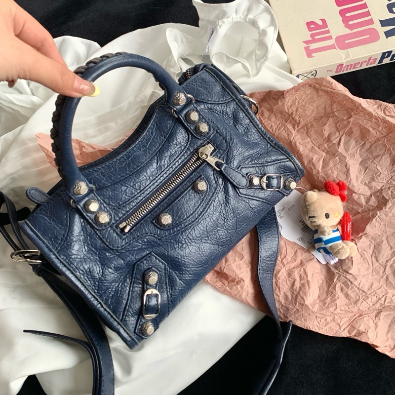 Balenciaga巴黎世家藍色銀扣mini機車24cm-1